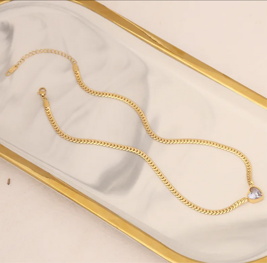 Fashionable heart-shaped zircon inlaid stainless steel necklace